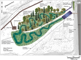 The preferred alternative for a storm water wetland to be built west of SR 9 from the city’s water treatment plant features large trees with trails and viewing platforms. The wetland will extend treatment of old town’s surface water run off and provide additional filtering before the water returns to the river.