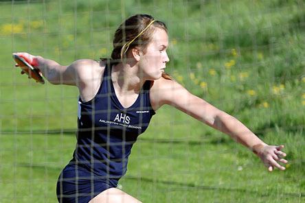 Alexis Sarver winds up for her throw in the discuss. She has the best recorded 4A distance in 2010.