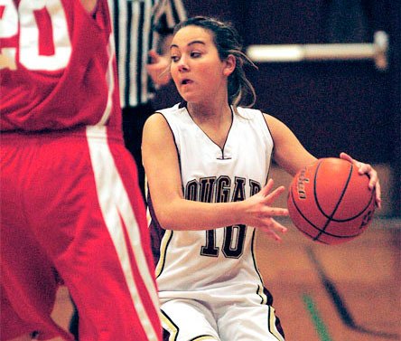 Sophomore guard Caitlyn Darrah leads the fast break against Mount Si in the Cougar Holiday Classic.