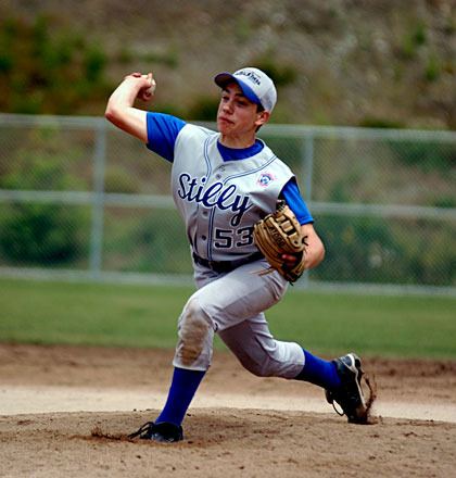 Starting pitcher Josh Schemp deals in the fifth inning. He went more than five innings for Stilly Valley