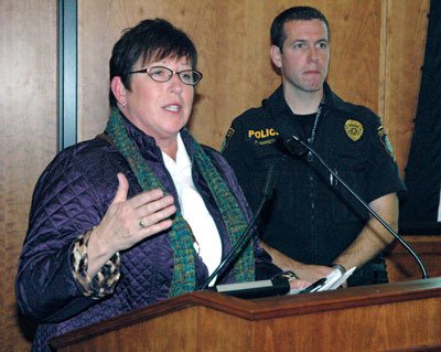 Arlington City Council member Debora Nelson addresses attendees of the Oct. 29 crime prevention seminar on the possibility of restoring the Arlington Police Departmentâ€™s Pro-Act Team