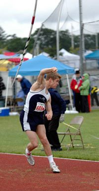 Arlington sophomore Blake McPherson throws the javelin in the championship round at the 4A state meet at Mount Tahoma.