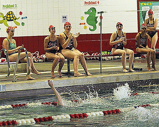 M-P and MG swimmers cheer each other on in their meet against Stanwood.