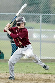 Lucas Harkins kicks his leg up to prepare for a Granite Falls pitch.