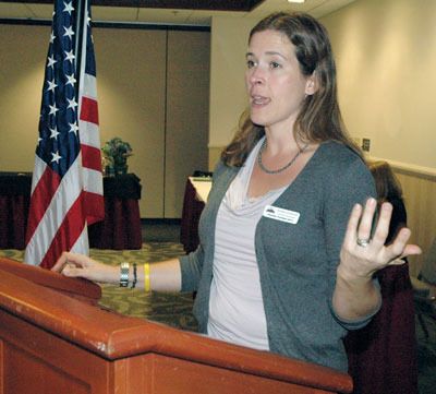 Arlington-Smokey Point Chamber of Commerce President Kristen Granroth delivers the State of the Chamber address at the Medallion Hotel in Smokey Point on Nov. 12.