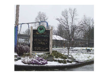 Arlington’s Haller Park is blanketed in snow.