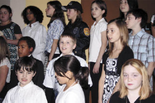 Fifth-graders of Pioneer Elementary School sing a variety of old gospel songs in their presentation of “Oh Freedom” at the school Jan. 29.